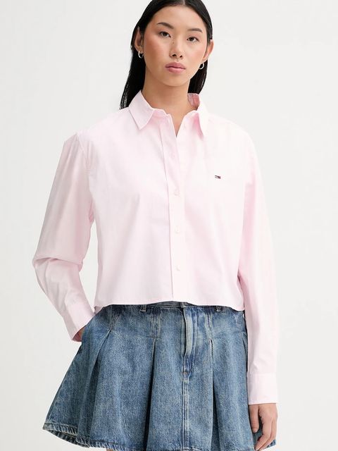 Tommy Jeans koszula bawełniana damska kolor różowy relaxed z kołnierzykiem klasycznym DW0DW22078 - zdjęcie produktu nr 1