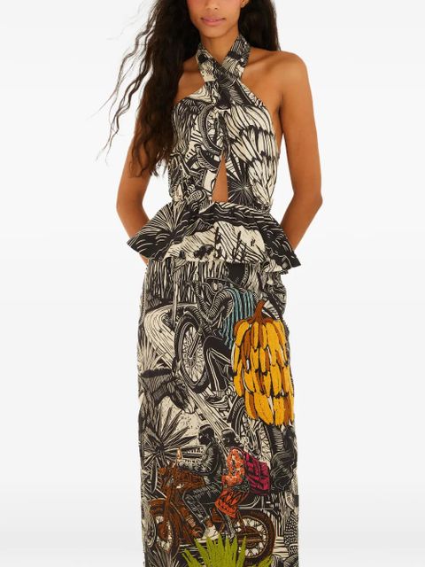 FARM Rio graphic-print embroidered dress - Black - zdjęcie produktu nr 1