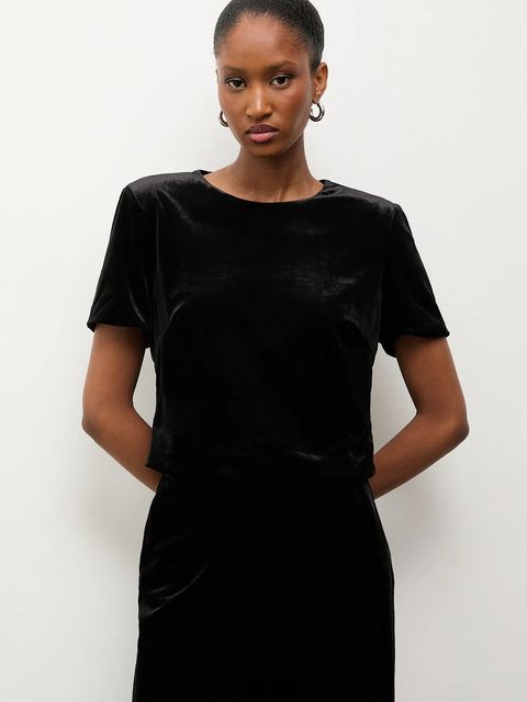 Answear.LAB bluzka welurowa damska kolor czarny gładka