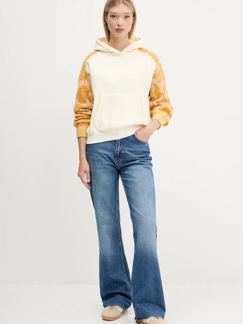 Desigual bluza MANI damska kolor beżowy z kapturem wzorzysta 25WWSK07