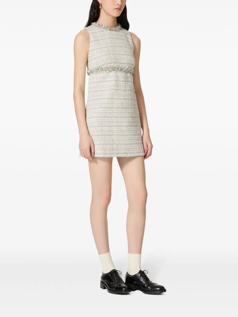 Valentino Garavani crystal-embellished tweed minidress - Neutrals