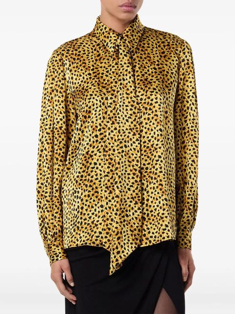 Versace cheetah-print tie-neck blouse - Yellow