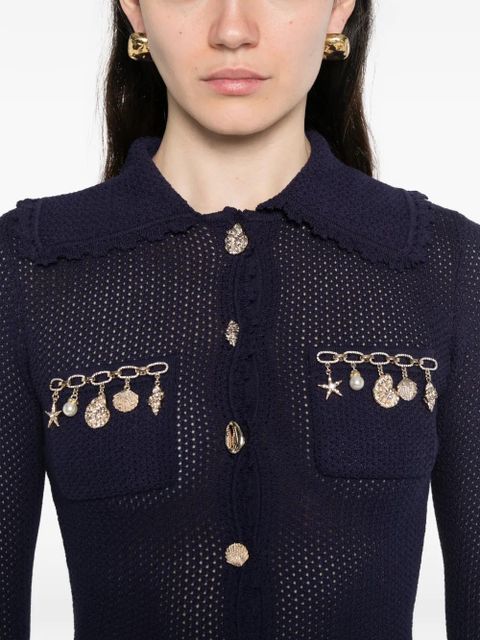 Self-Portrait charm-detail scalloped-trim cardigan - Blue