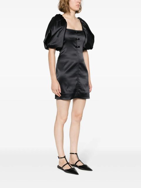GANNI bow-detail satin minidress - Black