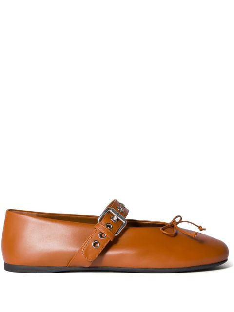 Miu Miu buckled leather ballerina shoes - Brown - zdjęcie produktu nr 1