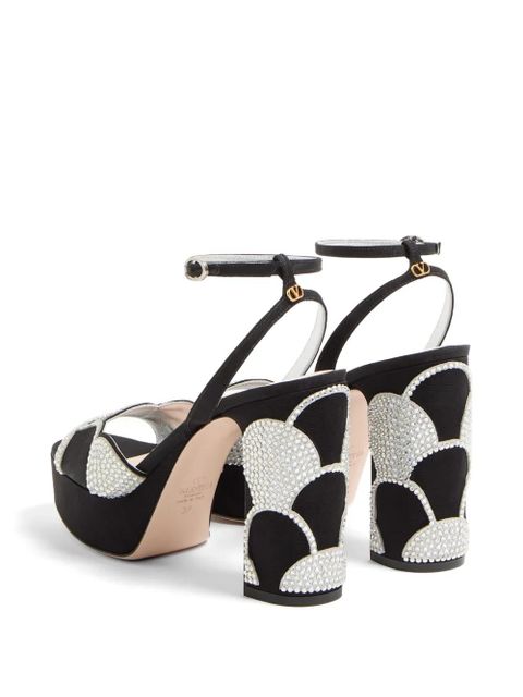 Valentino Garavani Bowow platform sandals in moiré fabric with crystals 115mm - Black