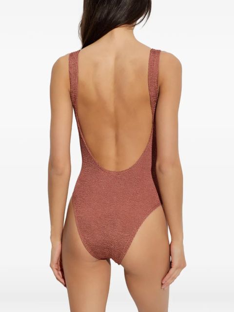 Bond-eye crinkle-texture ring-detail swimsuit - Brown