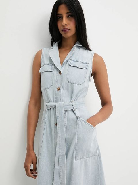 Answear.LAB sukienka jeansowa kolor niebieski maxi prosta