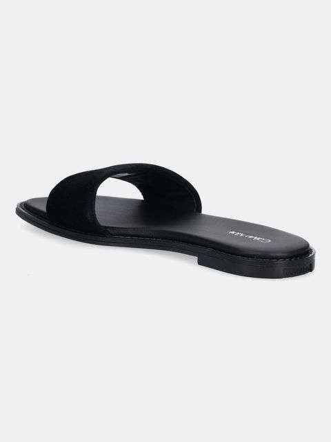 Calvin Klein klapki zamszowe FLAT SANDAL SQUARED HF SUE damskie kolor czarny HW0HW02557