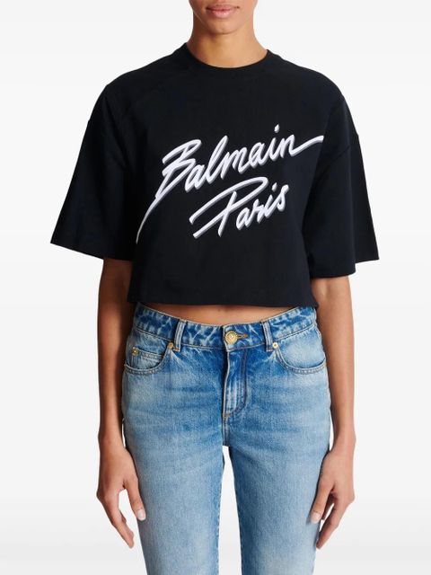 Balmain logo-flocked cropped T-shirt - Black - zdjęcie produktu nr 2