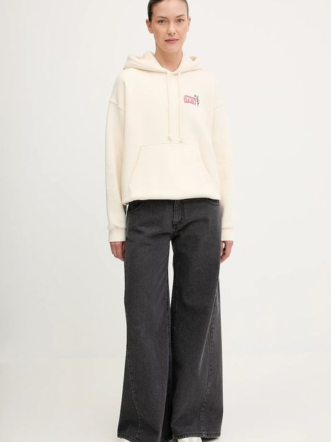 Levi's bluza damska kolor beżowy z kapturem z nadrukiem 001B6