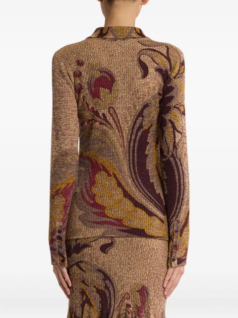 ETRO ribbed floral-print cardigan - Brown