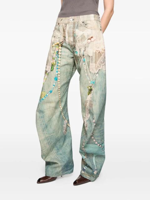 Acne Studios lace-chain cotton jeans - Blue