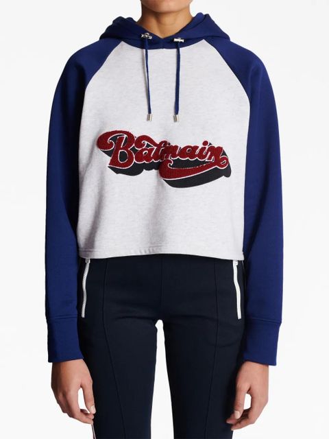 Balmain logo-print raglan-sleeve hoodie - White