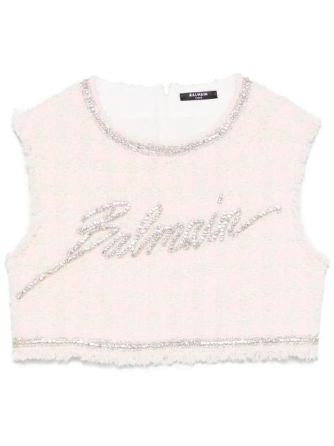 Balmain crystal-embellished cropped top - Pink - zdjęcie produktu nr 1