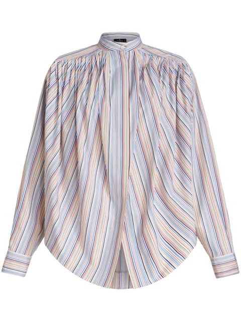 ETRO striped gathered cotton blouse - Blue - zdjęcie produktu nr 1