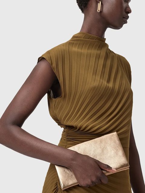 AllSaints portfel skórzany HARLUNA damski kolor złoty W208XD