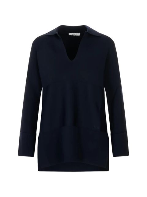 Max Mara embroidered-logo V-neck polo sweater - Blue - zdjęcie produktu nr 1
