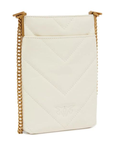 PINKO quilted Love Birds-embellished phone bag - White