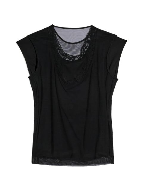 Simone Rocha Layered Liquid Cap Sleeve Lace Trim cotton T-Shirt - Black - zdjęcie produktu nr 2