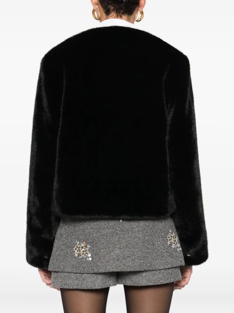 Maje crew-neck faux-fur jacket - Black