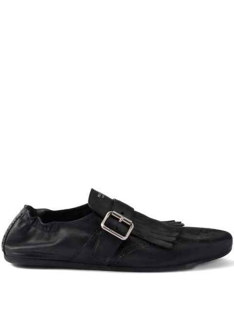 Prada buckle-strap fringe-detail leather loafers - Black