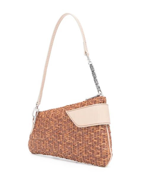 GCDS Comma Notte raffia shoulder bag - Brown