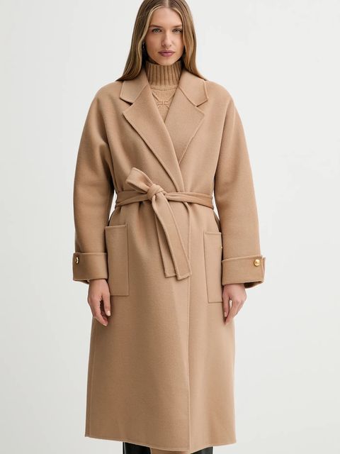 Elisabetta Franchi płaszcz wełniany kolor beżowy CP68D56E2 - zdjęcie produktu nr 1