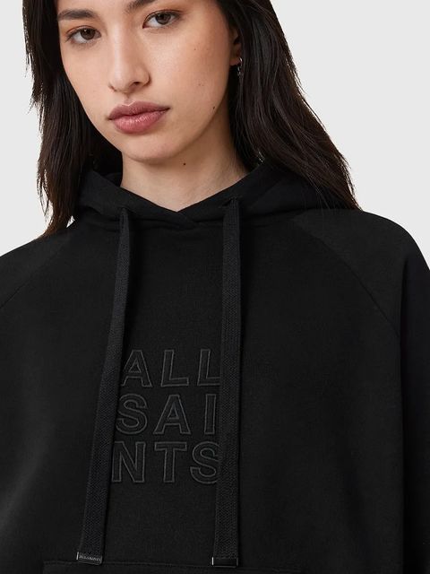 AllSaints bluza STACKS damska kolor czarny z kapturem z aplikacją W131JC