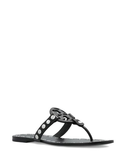Tory Burch leather studded flat sandals - Black