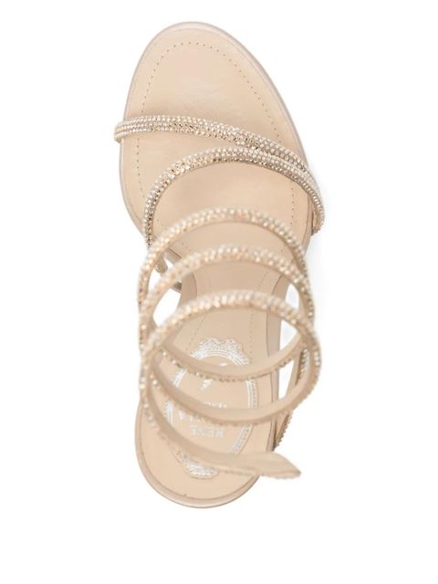 René Caovilla 110mm crystal-embellished spiral-wrap sandals - Neutrals