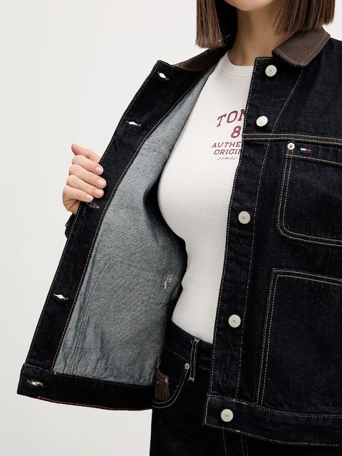 Tommy Jeans kurtka jeansowa kolor granatowy przejściowa DW0DW21981