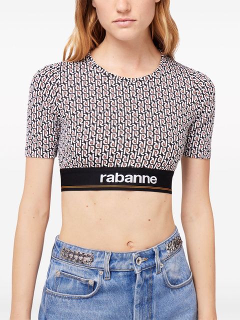 Rabanne monogram-print cropped T-shirt - Black - zdjęcie produktu nr 2