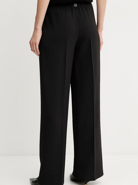 Twinset spodnie damskie kolor czarny szerokie high waist 252TP2611