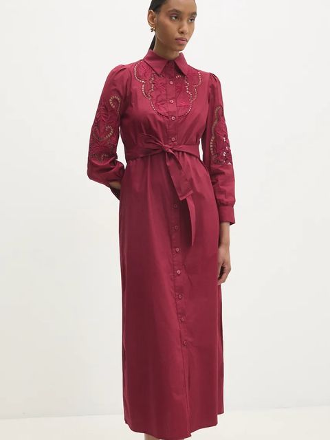 Answear Lab sukienka bawełniana kolor bordowy midi rozkloszowana