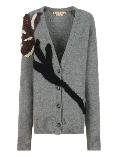 Marni floral-appliqué V-neck cardigan - Grey - zdjęcie produktu nr 1