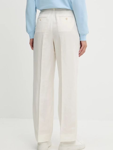 Calvin Klein spodnie lniane kolor beżowy proste high waist LV044B623G