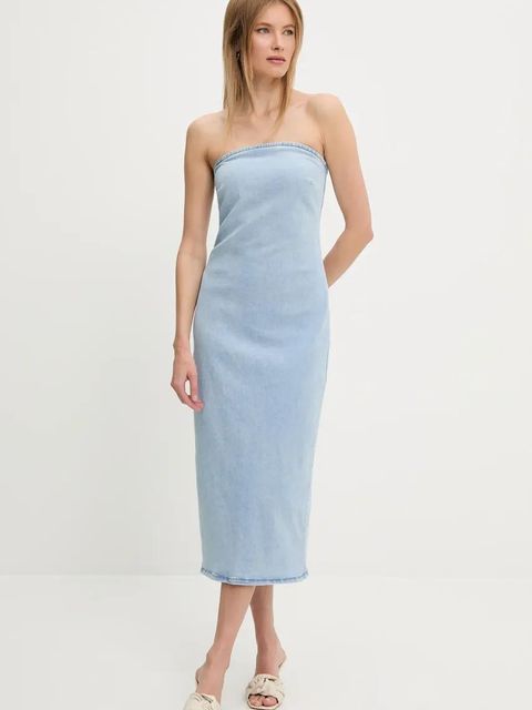 Answear.LAB sukienka jeansowa kolor niebieski midi prosta - zdjęcie produktu nr 1