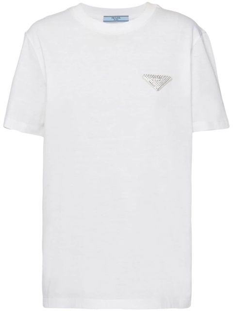 Prada crystal-embellished triangle logo T-shirt - White - zdjęcie produktu nr 1