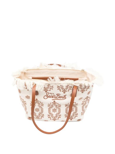 MC2 Saint Barth floral-embroidered fringed-detail tote bag - Neutrals