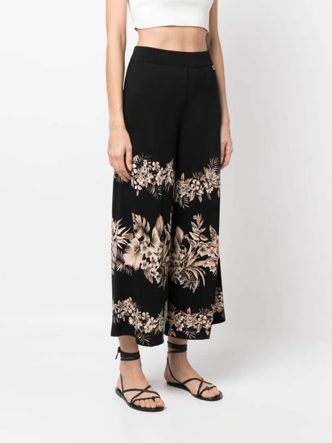 TWINSET floral-motif cropped knitted trousers - Black