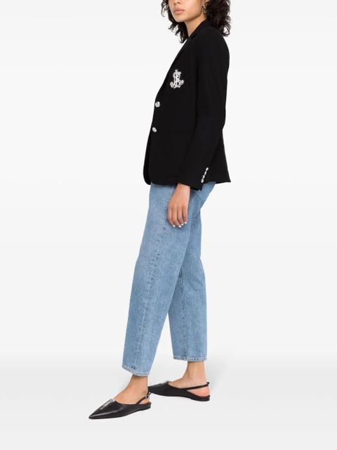Lauren Ralph Lauren embroidered-logo single-breasted blazer - Black