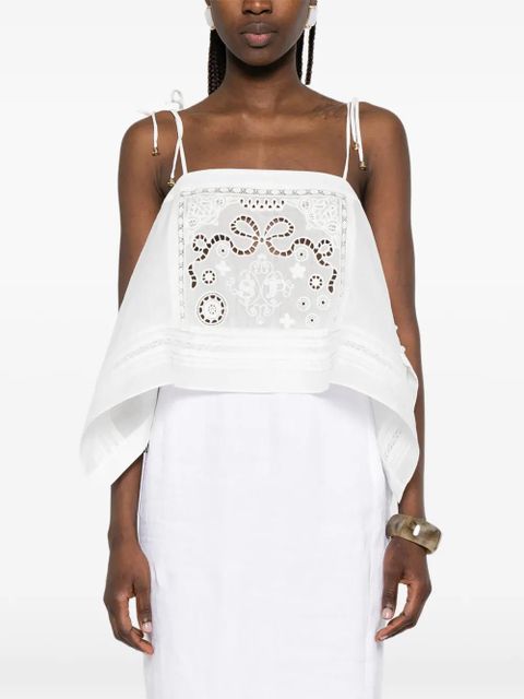 Self-Portrait lace tie-strap top - White