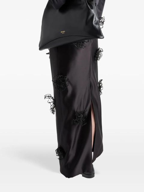 Prada embroidered satin maxi skirt - Black