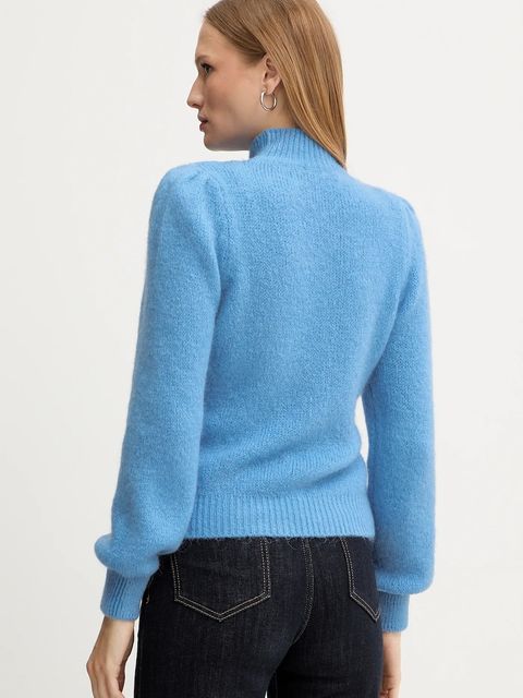 Morgan sweter z dodatkiem wełny damski kolor niebieski z golfem MLEONAR