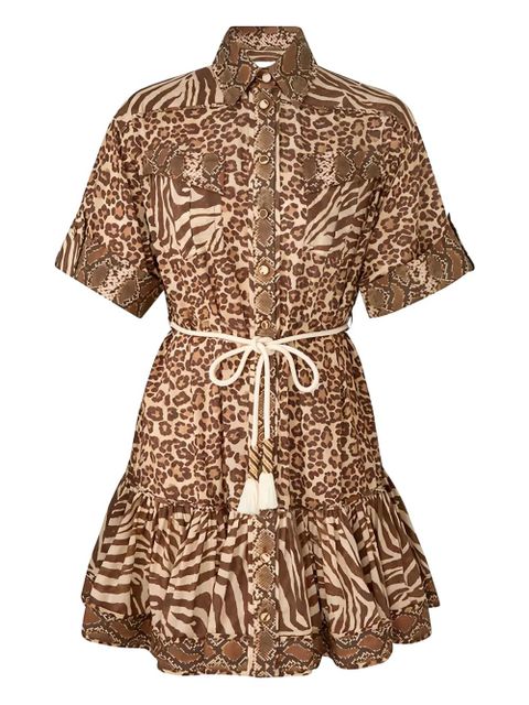 ZIMMERMANN animal-print ruffled mini dress - Brown - zdjęcie produktu nr 1