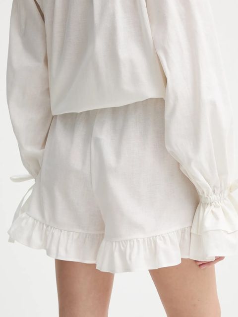 The Sleeper szorty lniane damskie kolor beżowy gładkie high waist CHSH01P009N