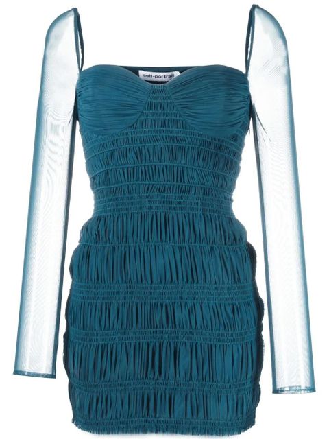 Self-Portrait gathered-detail long-sleeve dress - Blue - zdjęcie produktu nr 1