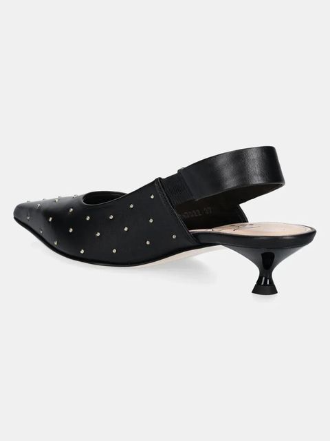 AGL czółenka skórzane Lenor S Studs kolor czarny na niskim obcasie z odkrytą piętą D167022PCKS0573656