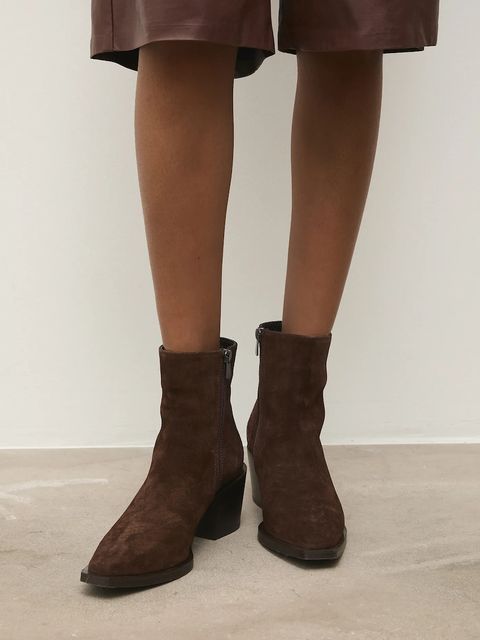 Answear.LAB botki zamszowe kolor brązowy na słupku lekko ocieplone - zdjęcie produktu nr 1